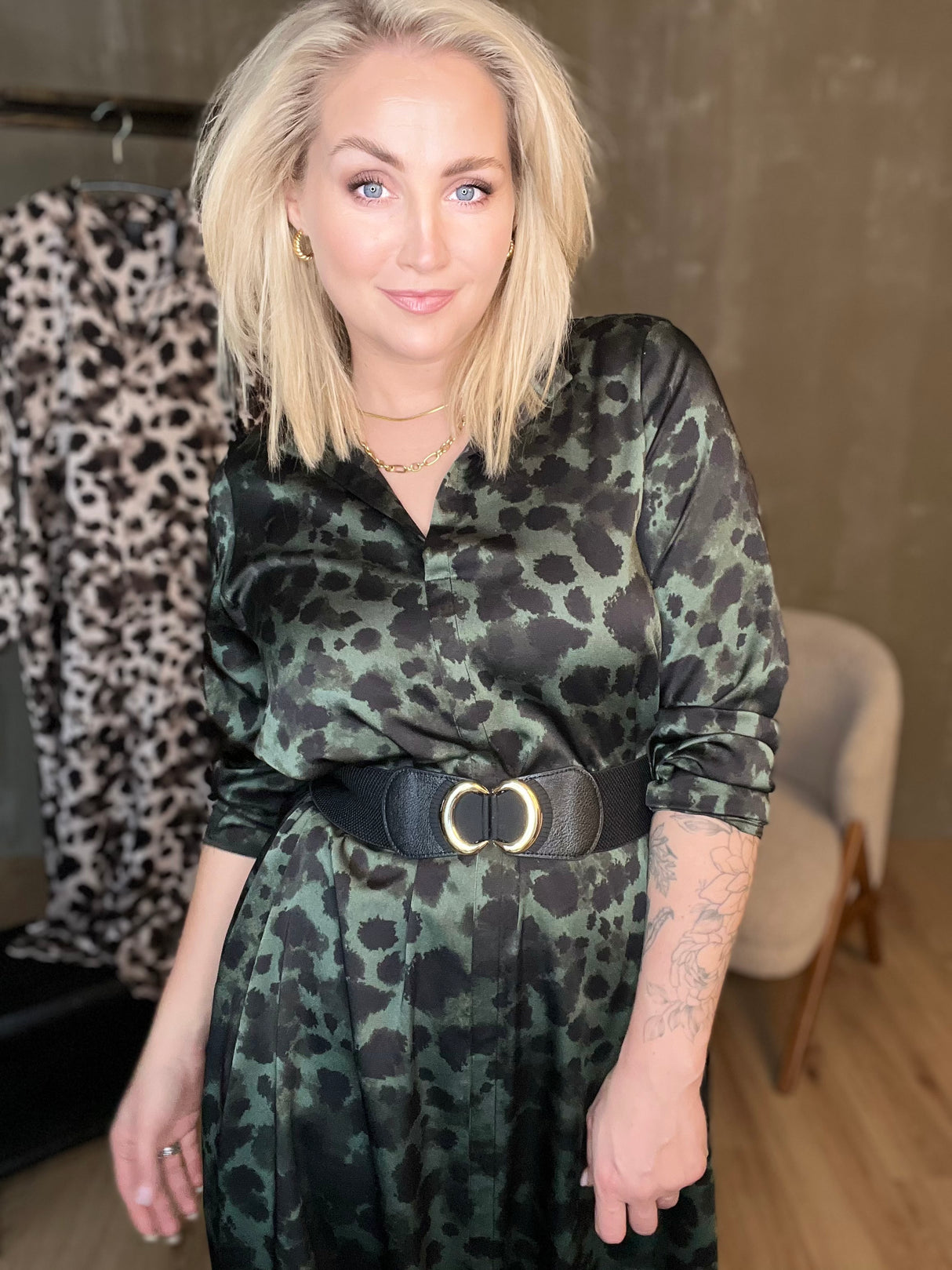 Skyrtukjóll síður - Leopard