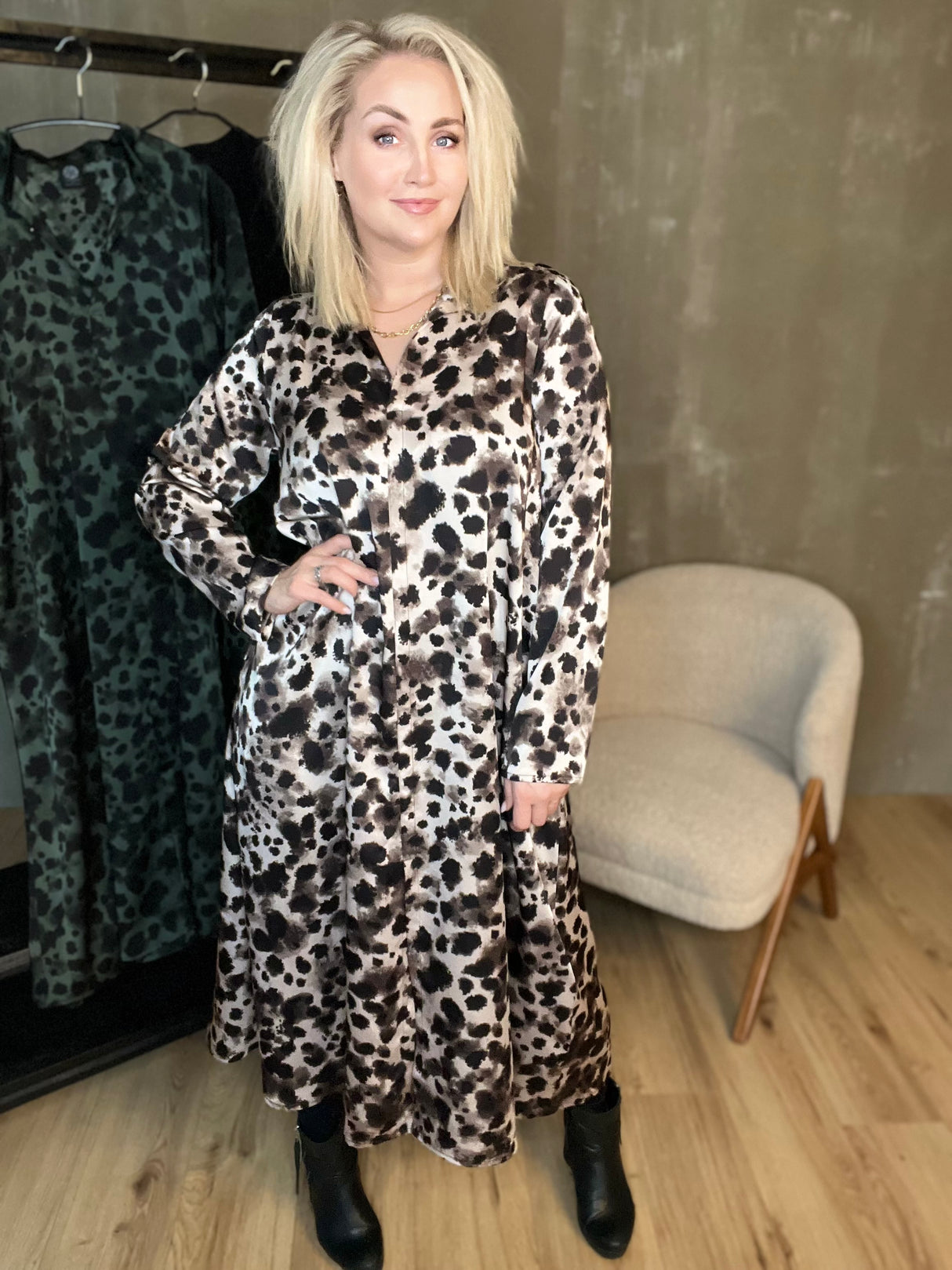 Skyrtukjóll síður - Leopard