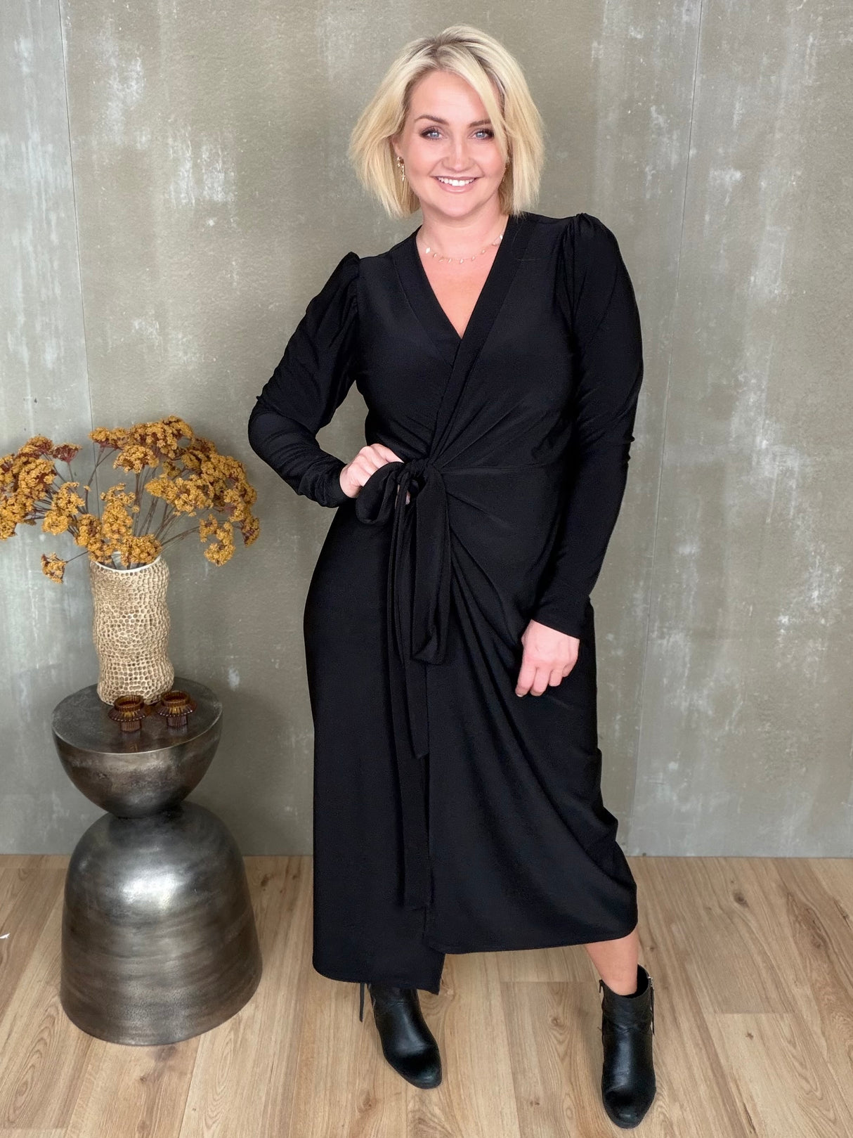 Gras kjóll púff ermar - Svartur