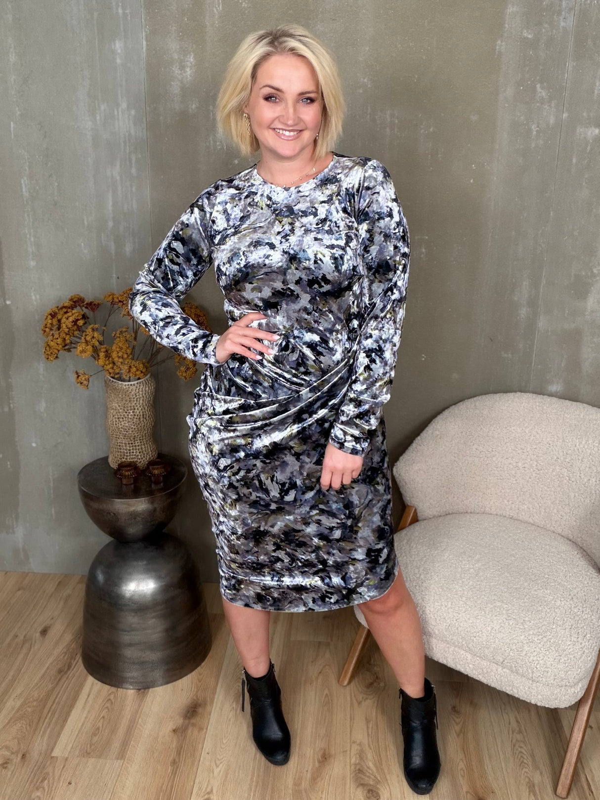 Draupnir velúr silfur/blóma