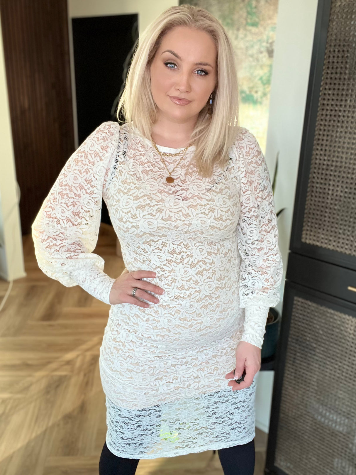 Kolla blúndu kjóll Hvítur