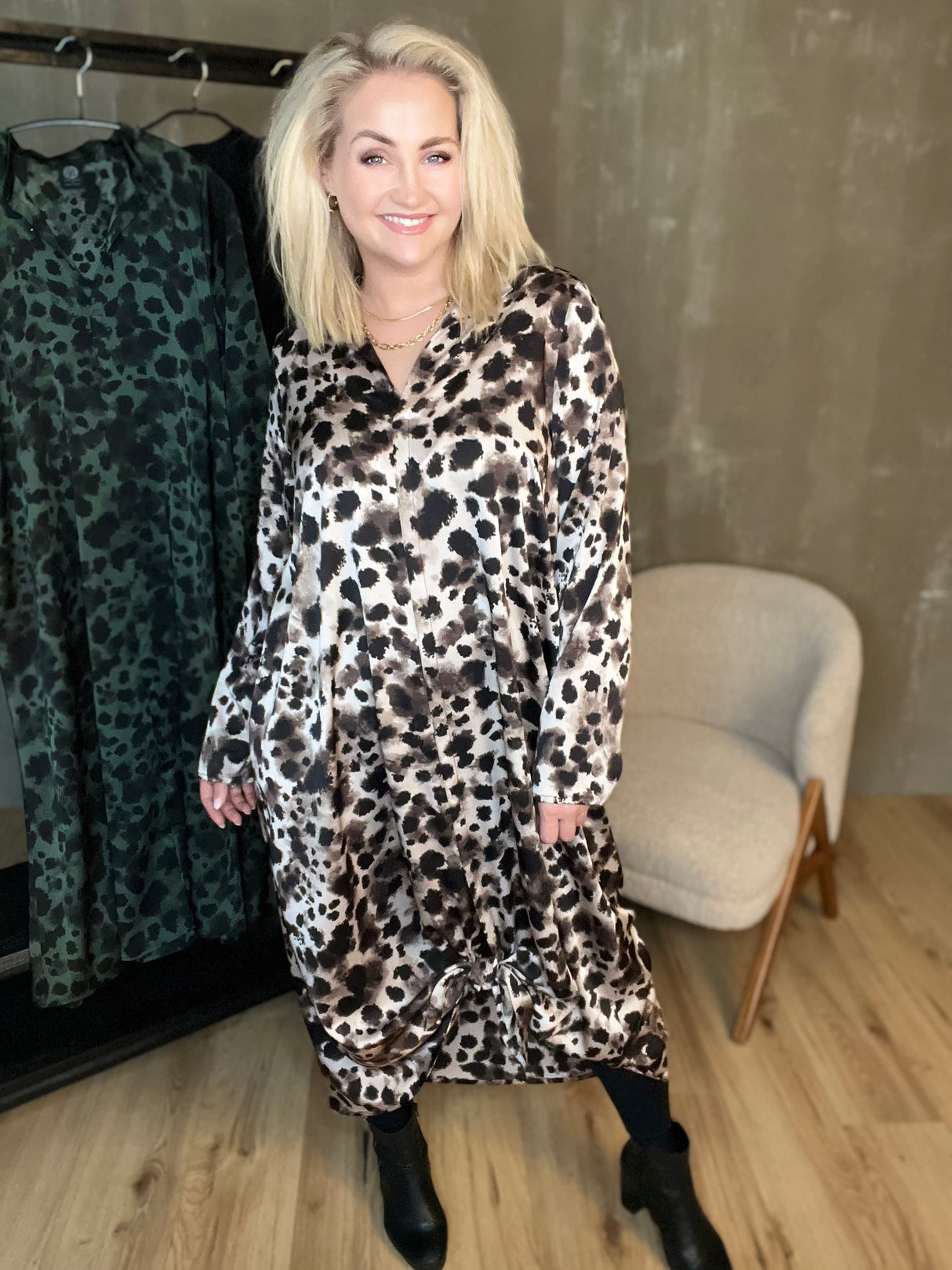 Skyrtukjóll síður - Leopard