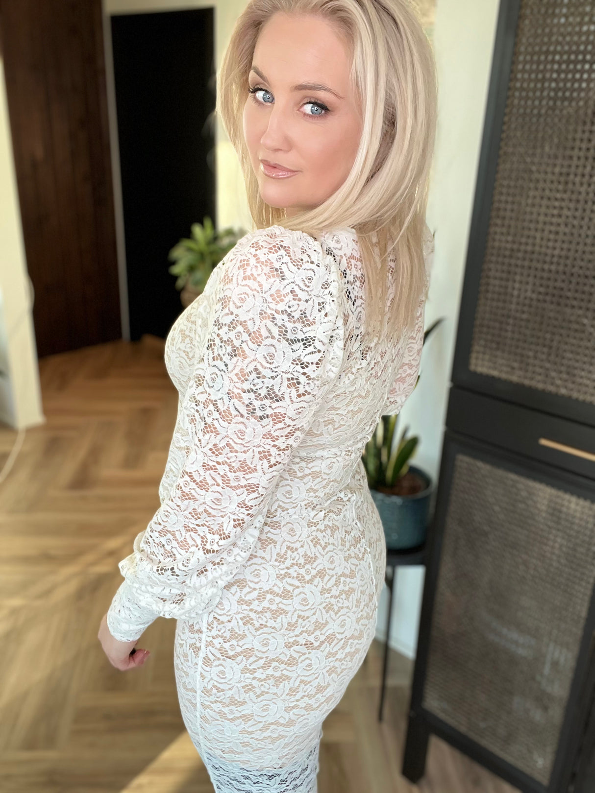 Kolla blúndu kjóll Hvítur