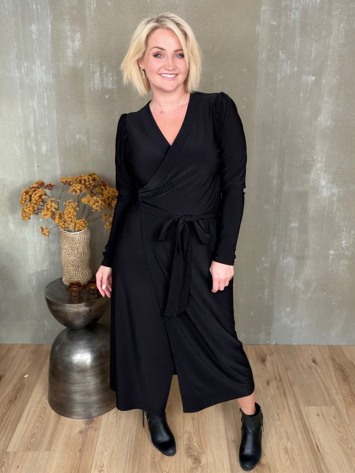 Gras kjóll púff ermar - Svartur