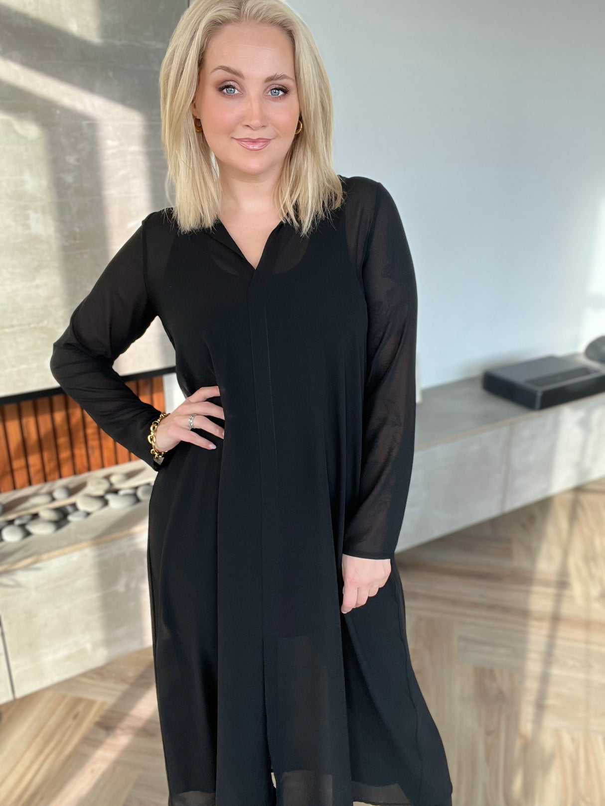 Skyrtukjóll síður siffon