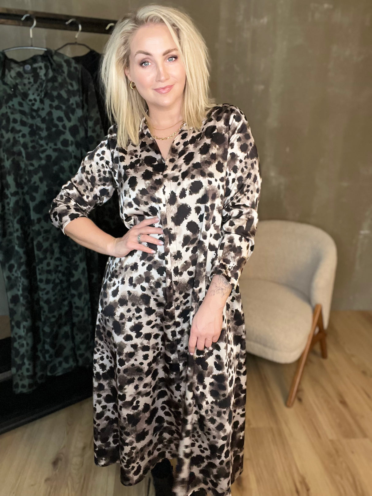 Skyrtukjóll síður - Leopard