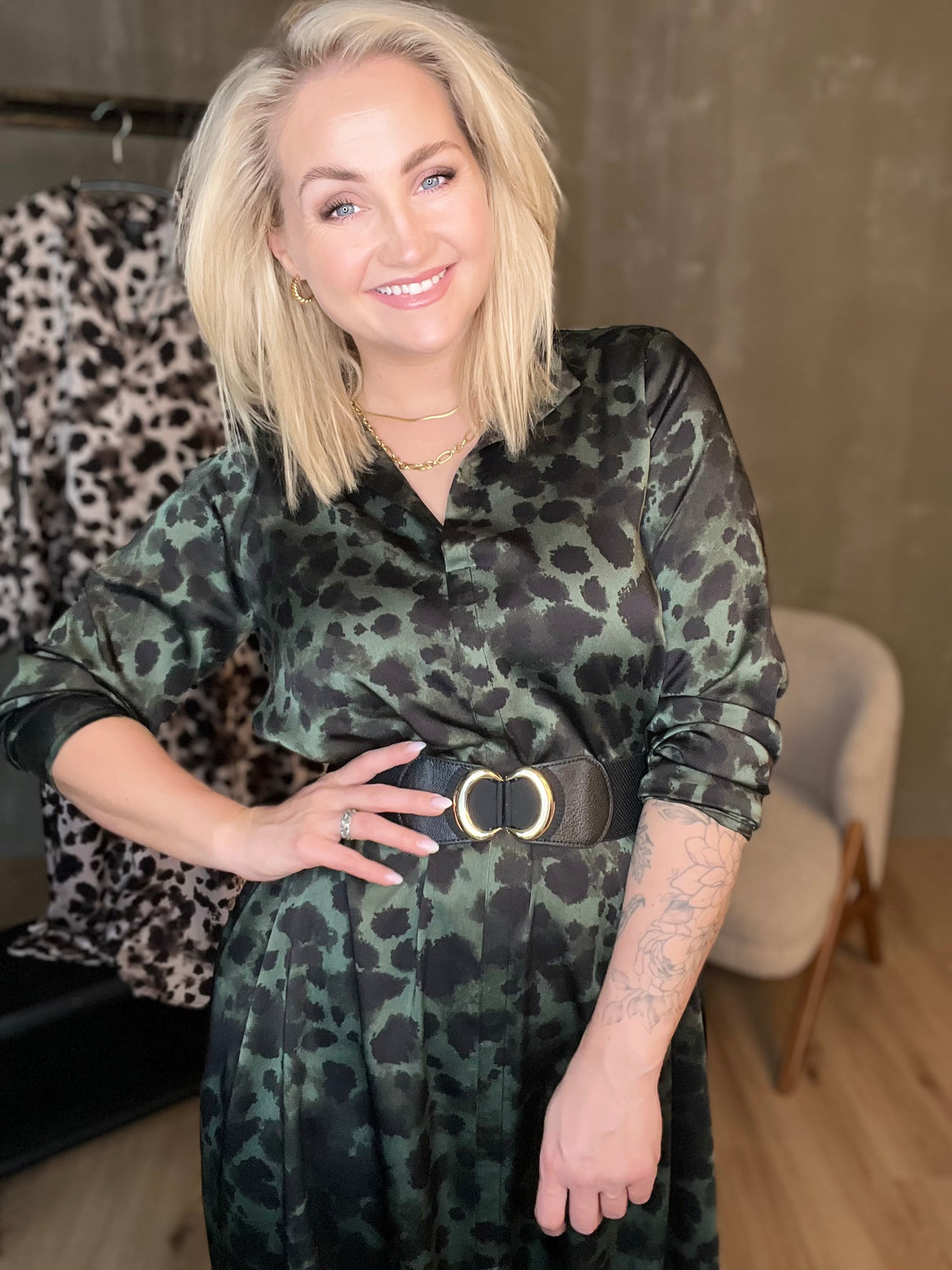 Skyrtukjóll síður - Leopard