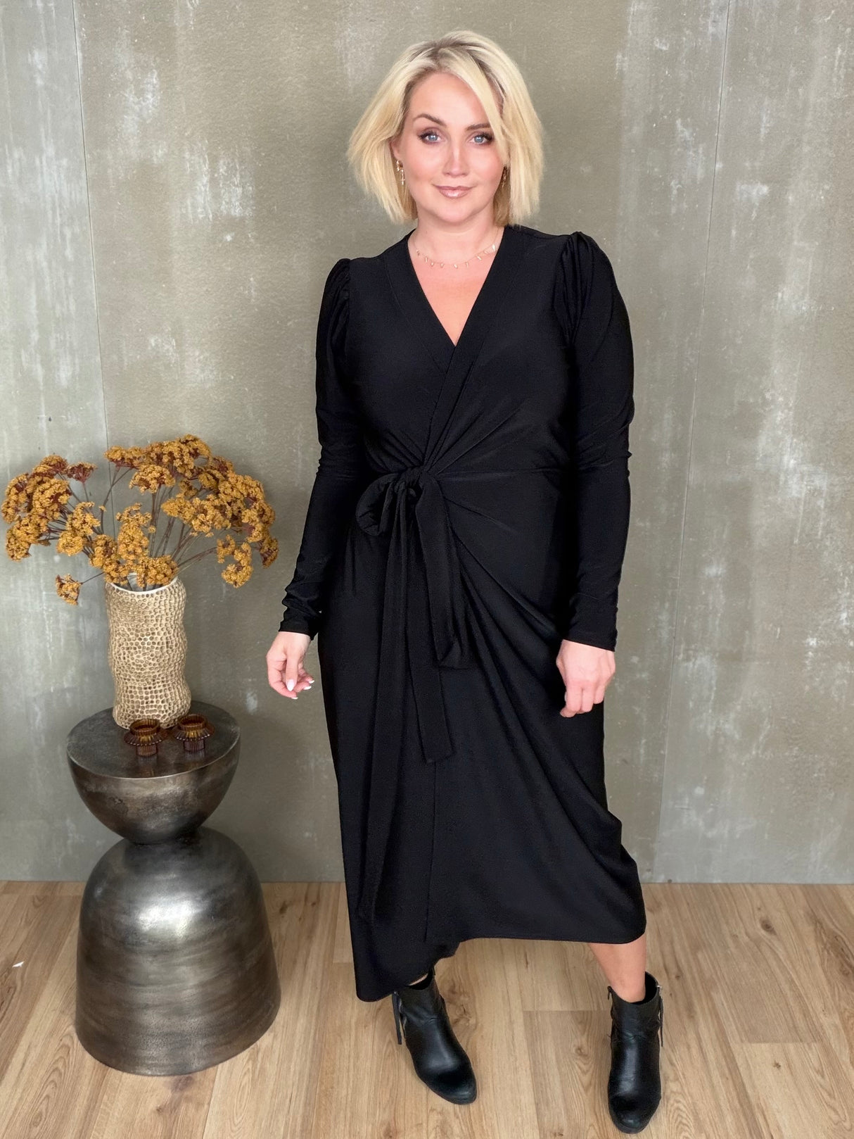 Gras kjóll púff ermar - Svartur