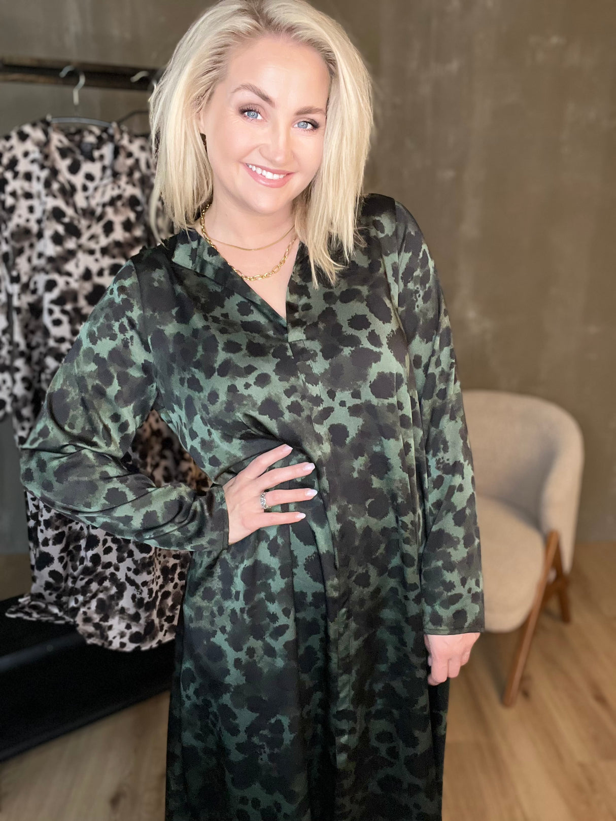 Skyrtukjóll síður - Leopard