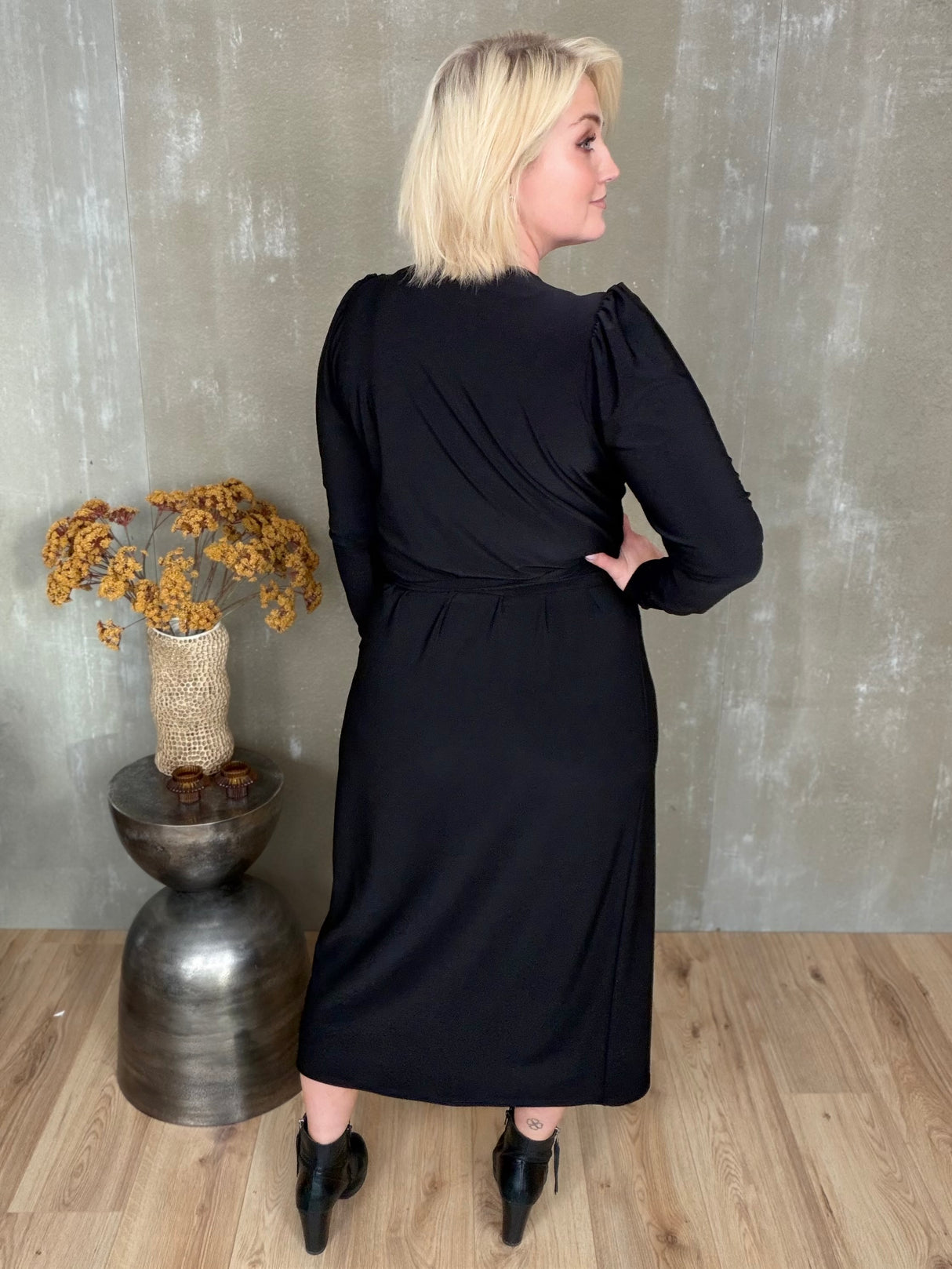 Gras kjóll púff ermar - Svartur