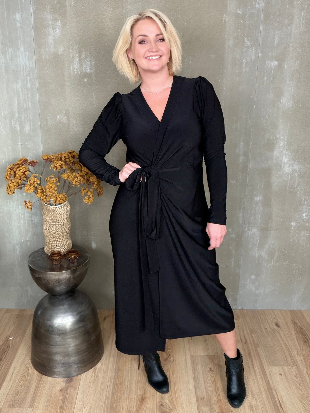 Gras kjóll púff ermar - Svartur