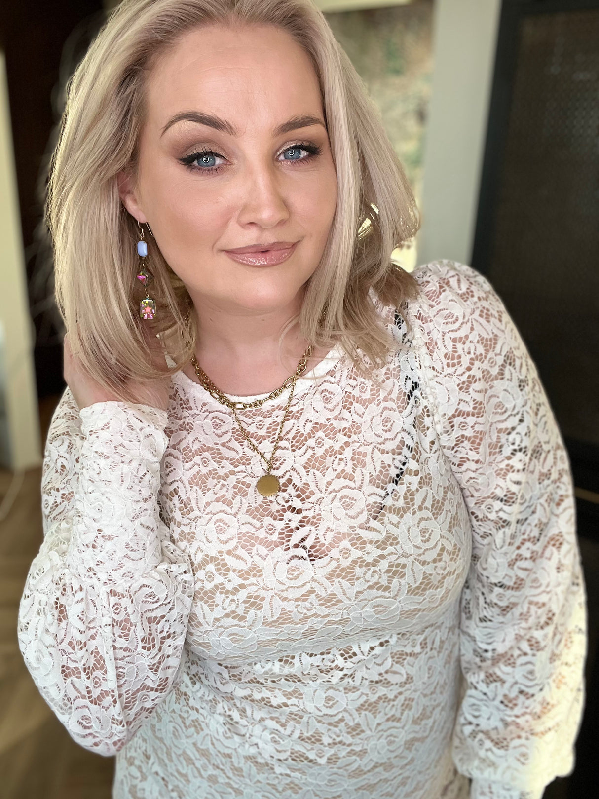 Kolla blúndu kjóll Hvítur