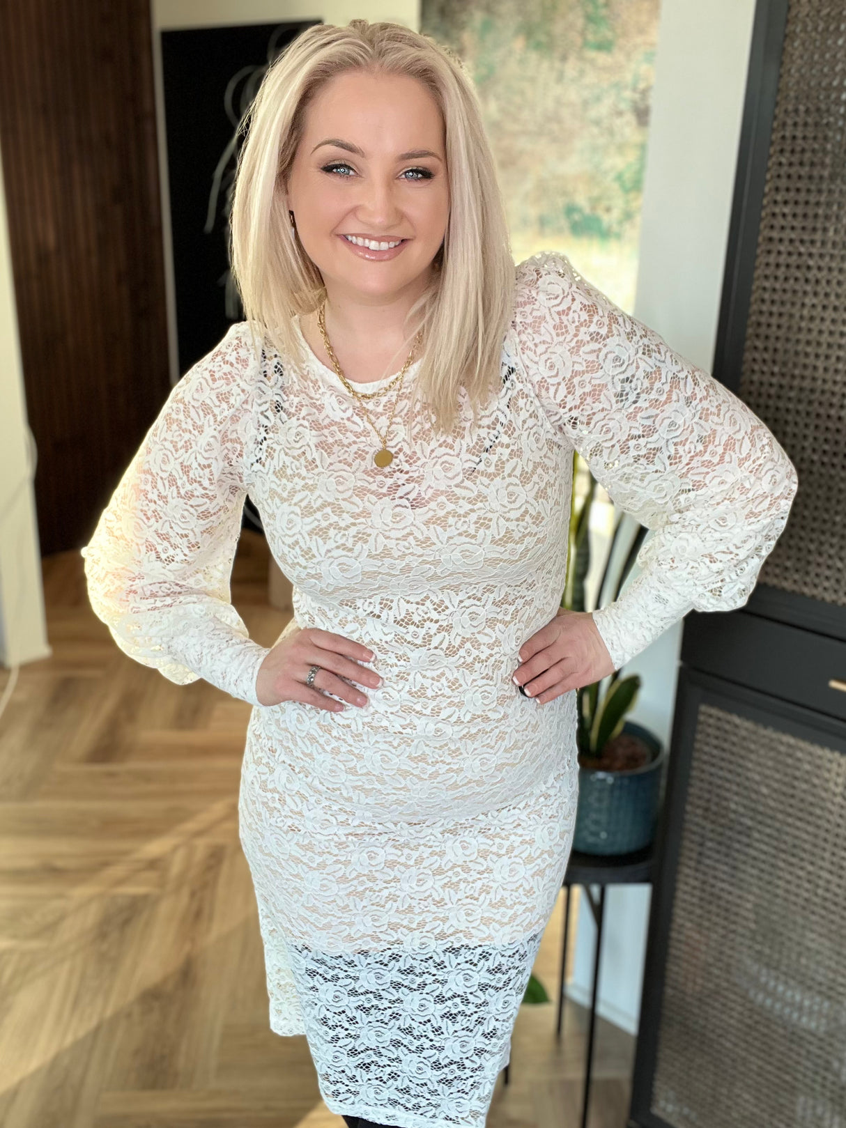 Kolla blúndu kjóll Hvítur