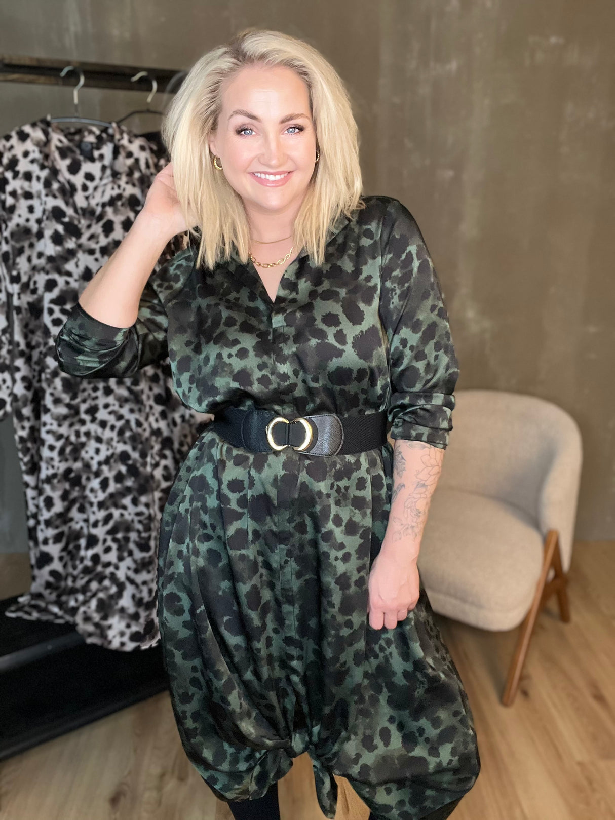 Skyrtukjóll síður - Leopard