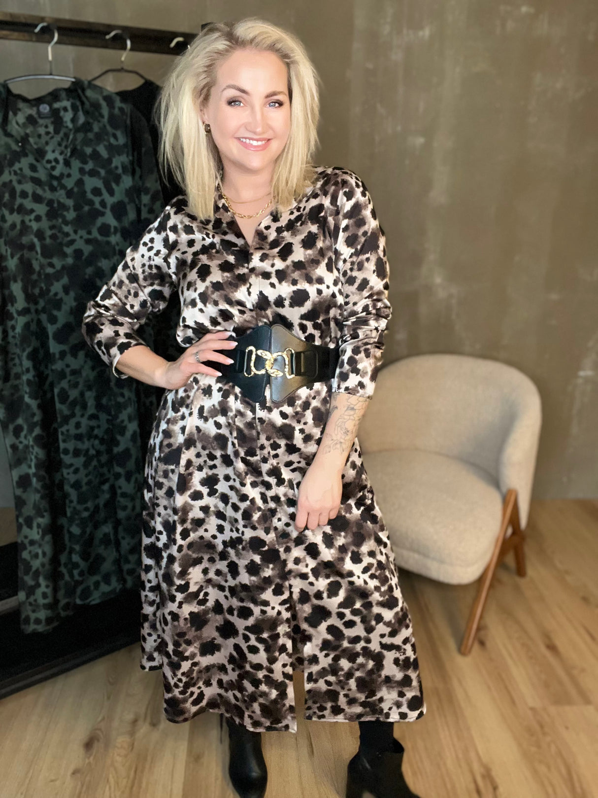 Skyrtukjóll síður - Leopard