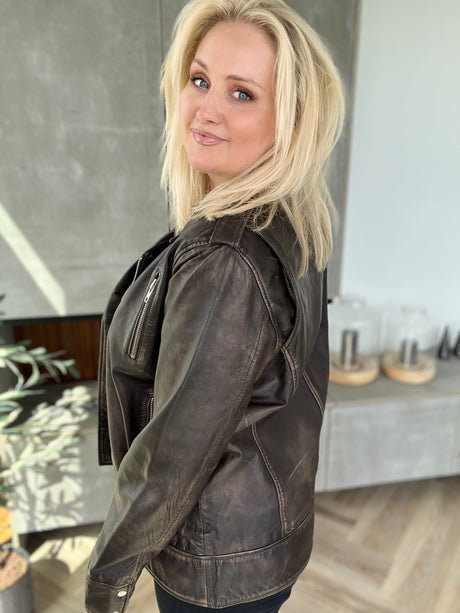 Leðurjakki Biker oversize brúnn