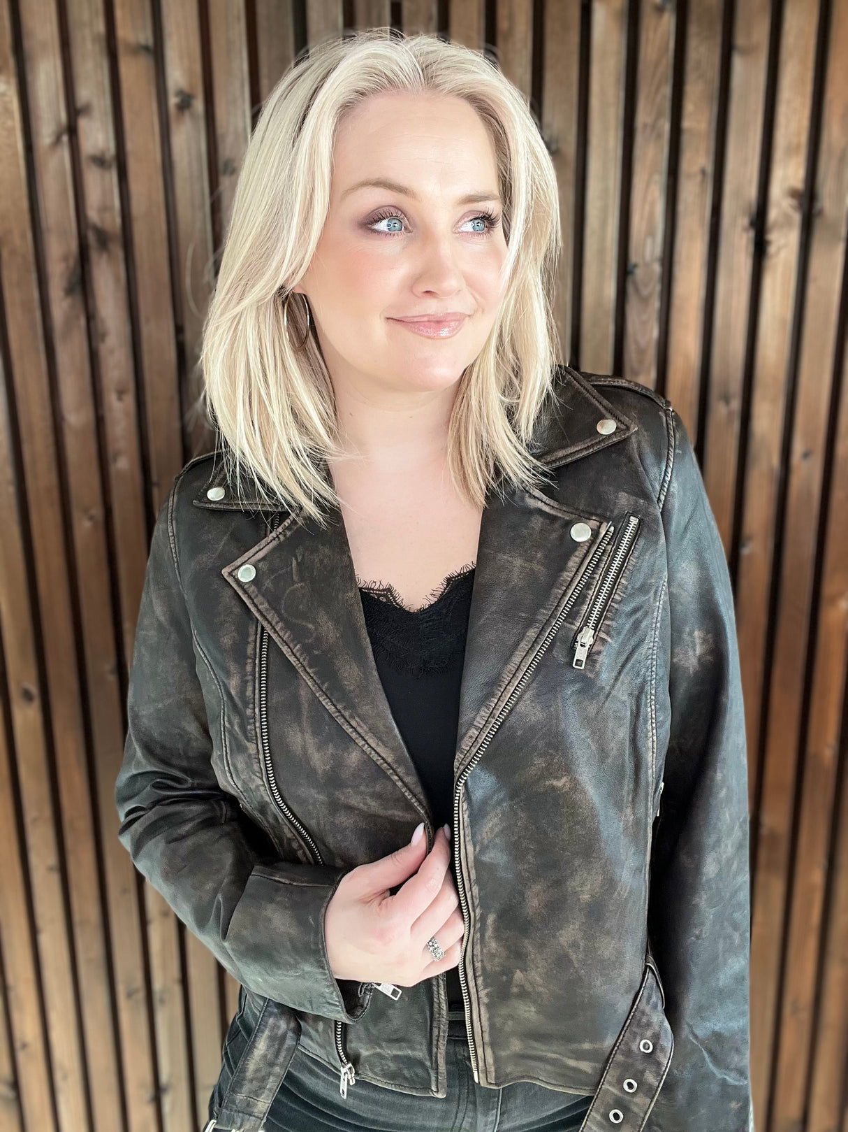 Leðurjakki Biker Brúnn