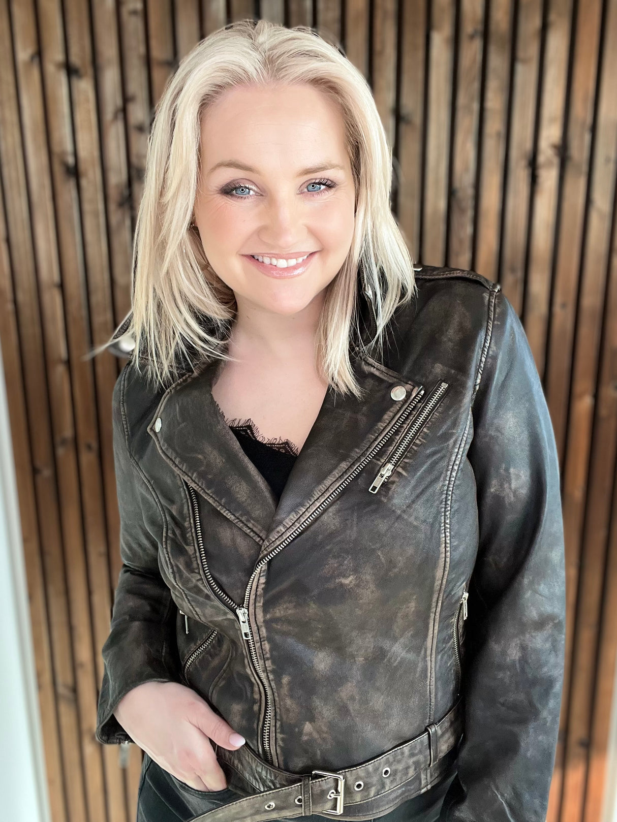 Leðurjakki Biker Brúnn