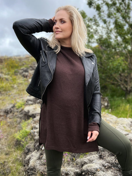 Leðurjakki stuttur með brjóstvasa