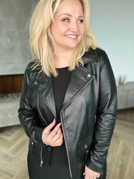 Leðurjakki Biker oversize svartur