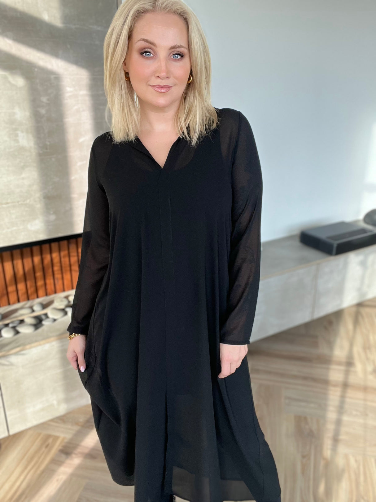 Skyrtukjóll síður siffon