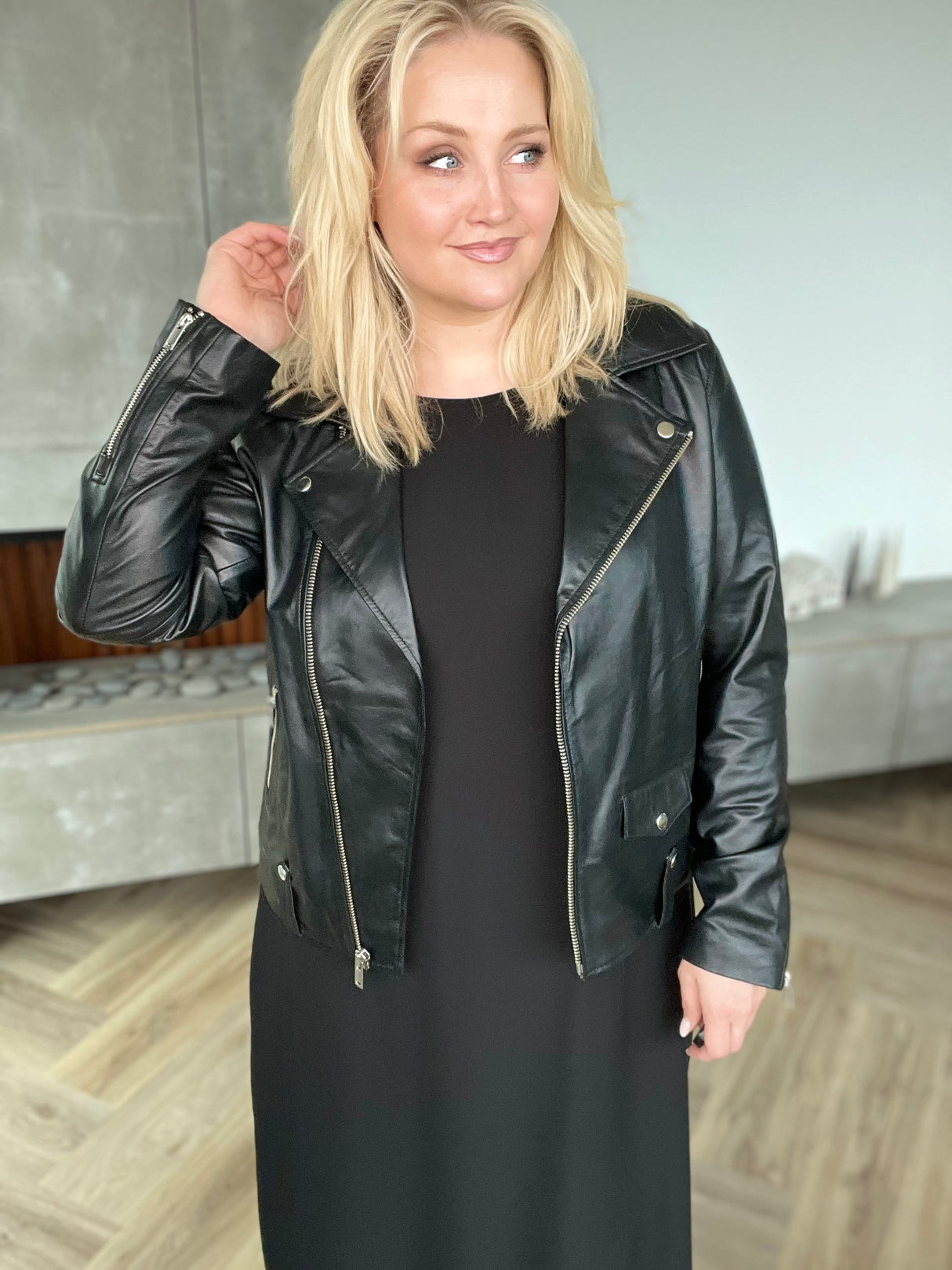 Leðurjakki Biker oversize svartur