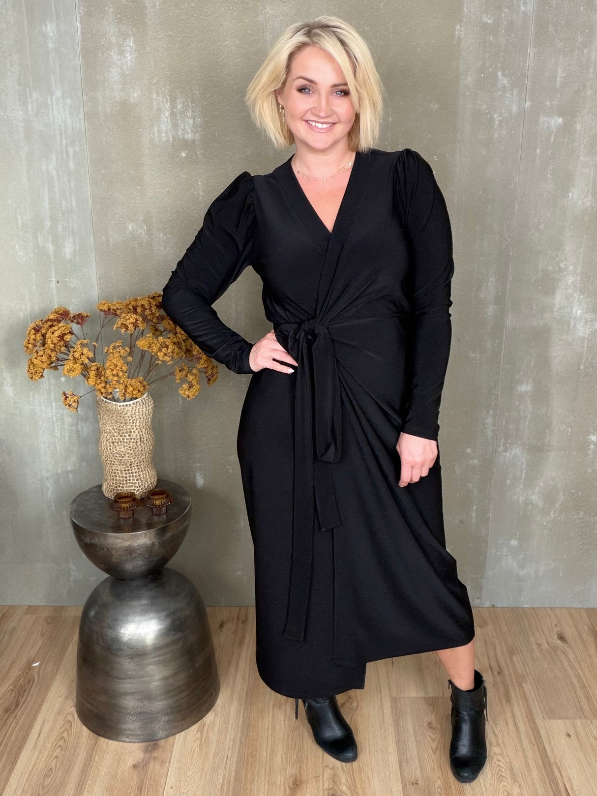 Gras kjóll púff ermar - Svartur