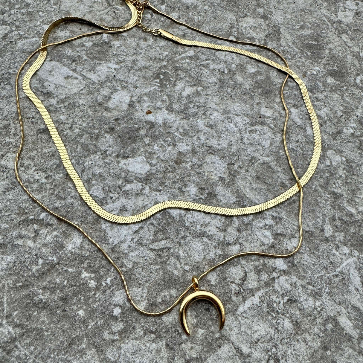 Hálsmen með tvöfaldri keðju + mána