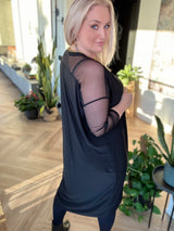 Brim síður V-hálsmál svartur/mesh