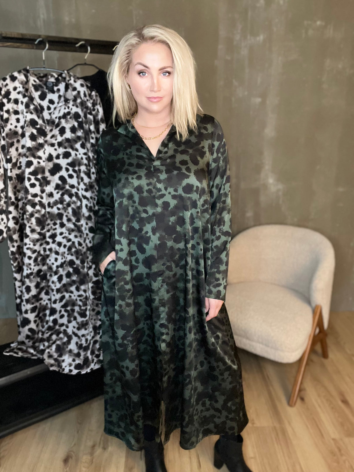 Skyrtukjóll síður - Leopard