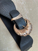 Teygjubelti leðurlíki með skeljasylgju