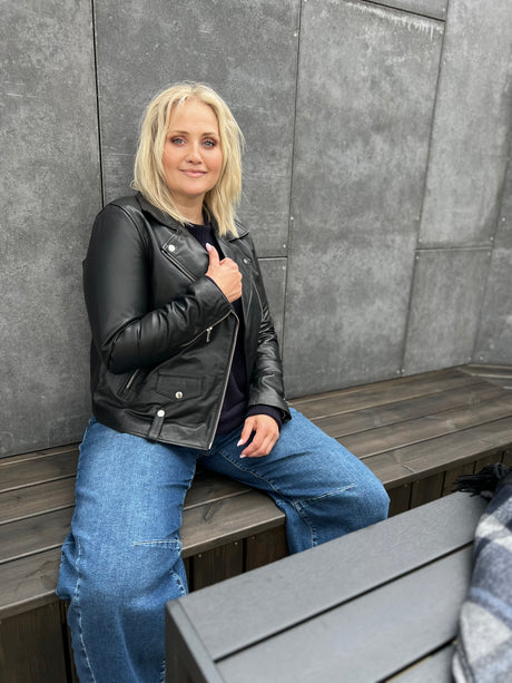 Leðurjakki Biker oversize svartur