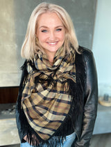 Klútur Brúnn/Grænn köflóttur með kögri