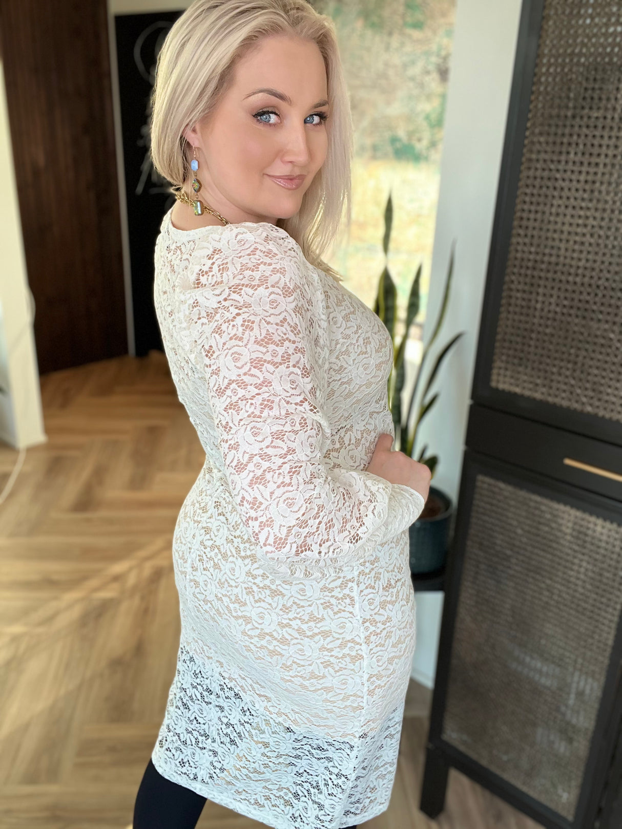 Kolla blúndu kjóll Hvítur