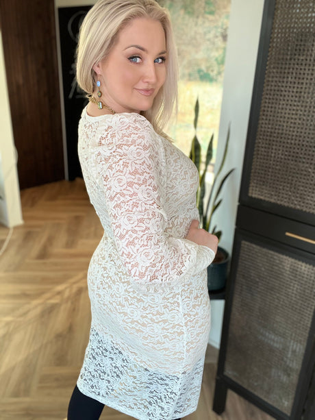 Kolla blúndu kjóll Hvítur