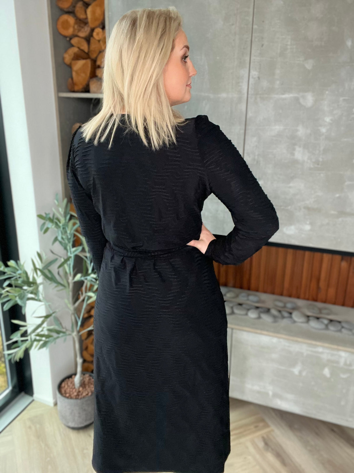 Gras kjóll púff ermar - Svartur