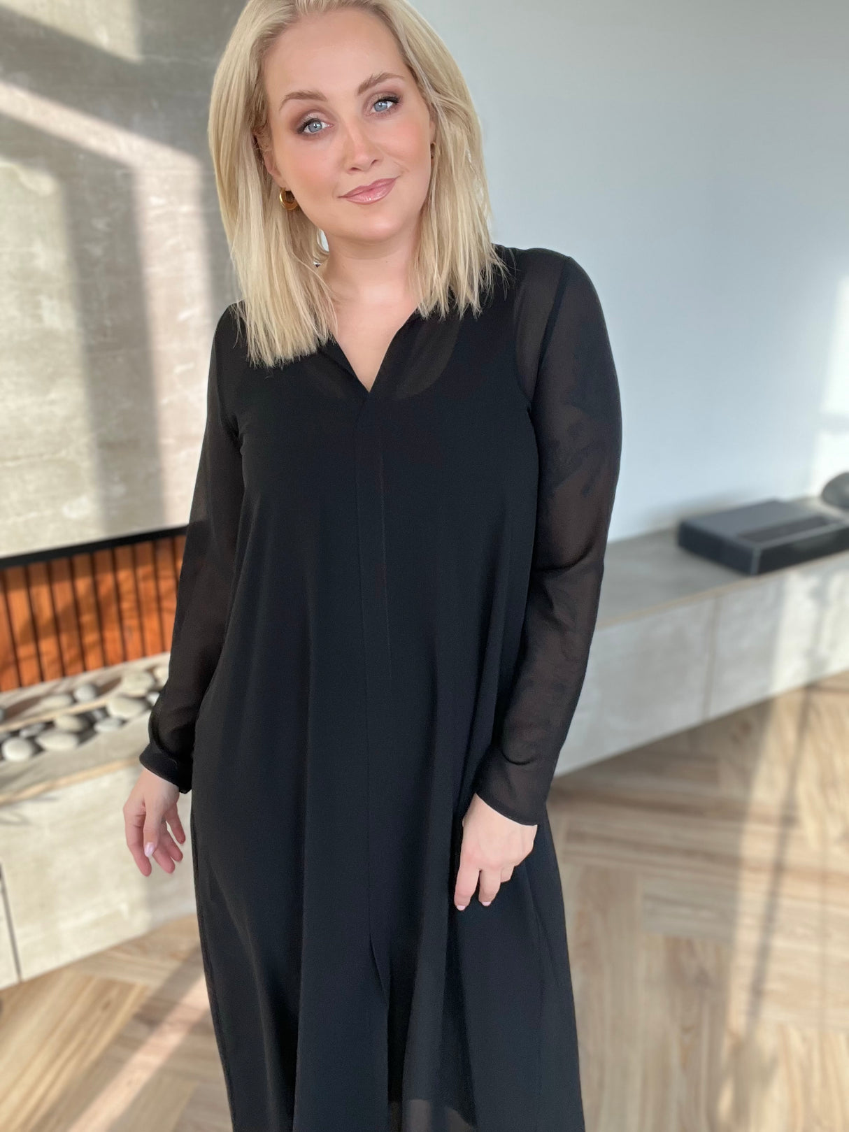 Skyrtukjóll síður siffon