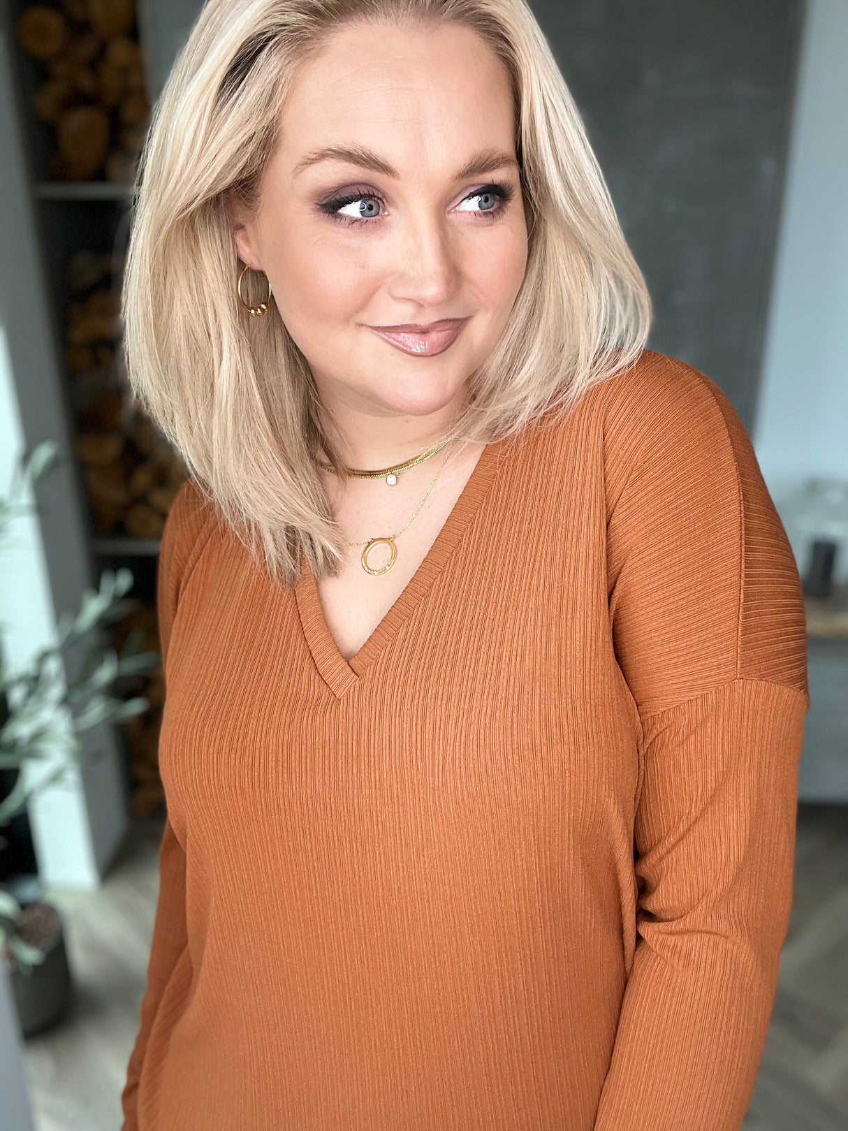 Brim kjóll V-hálsmál Rustik