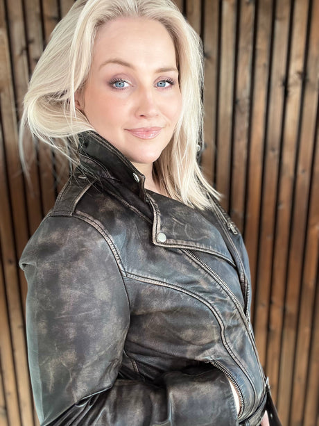 Leðurjakki Biker Brúnn
