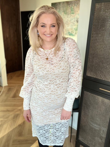 Kolla blúndu kjóll Hvítur