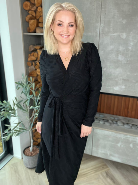 Gras kjóll púff ermar - Svartur