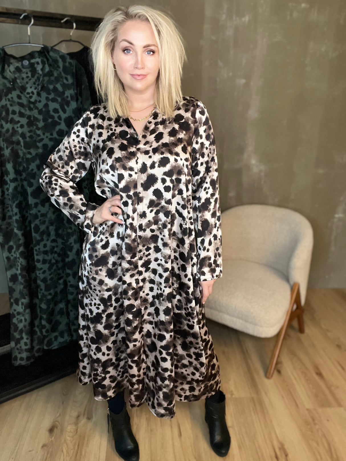 Skyrtukjóll síður - Leopard