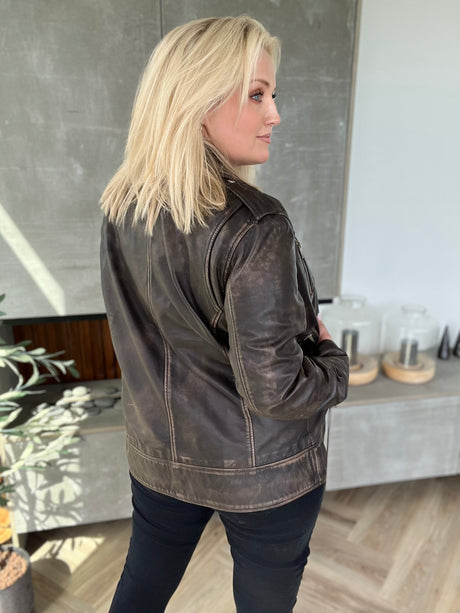 Leðurjakki Biker oversize brúnn