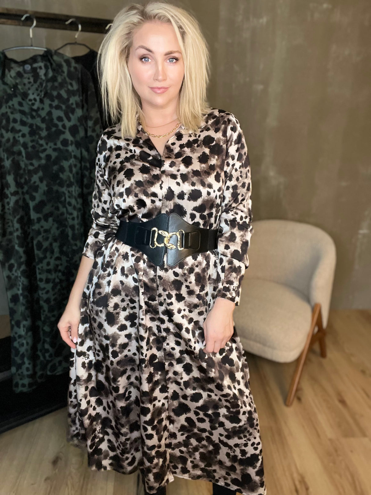 Skyrtukjóll síður - Leopard