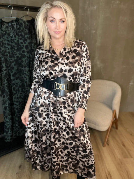 Skyrtukjóll síður - Leopard