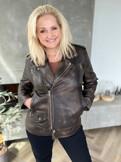 Leðurjakki Biker oversize brúnn