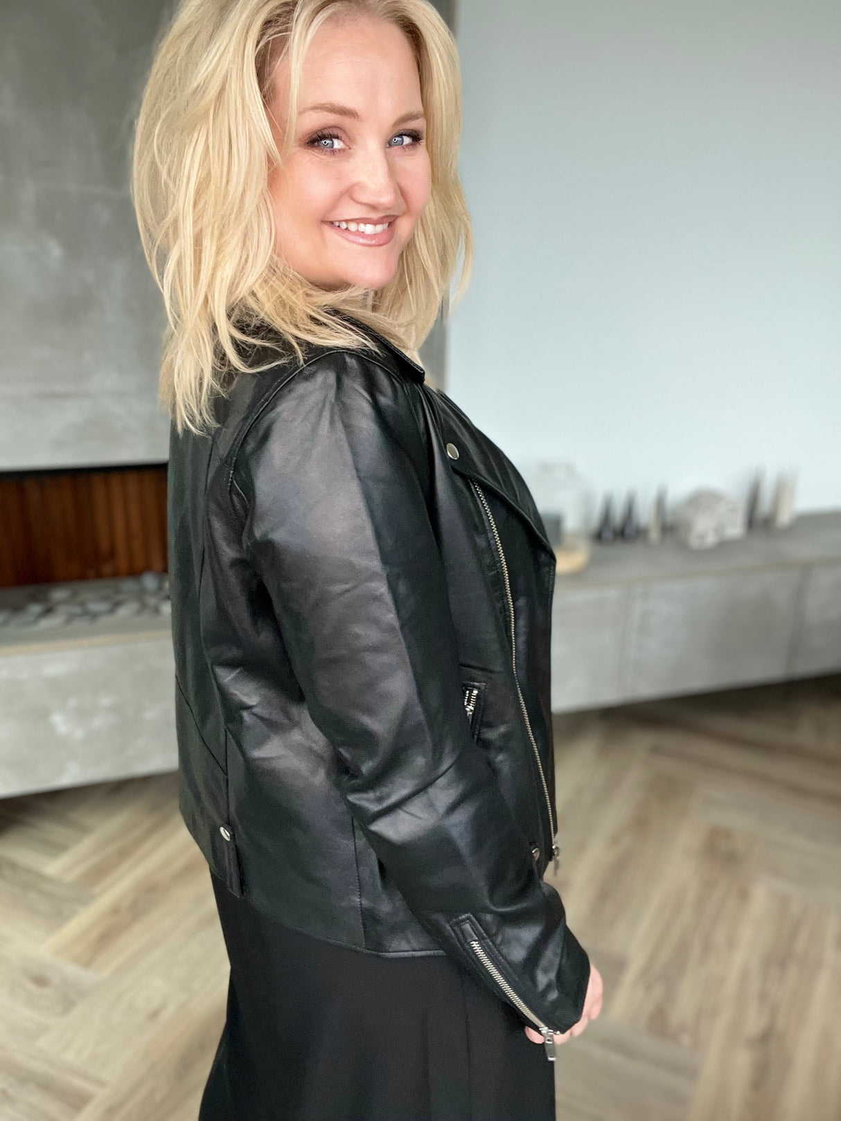 Leðurjakki Biker oversize svartur