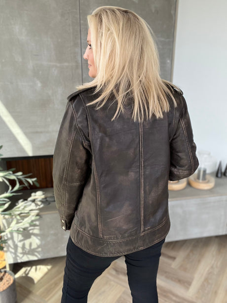Leðurjakki Biker oversize brúnn