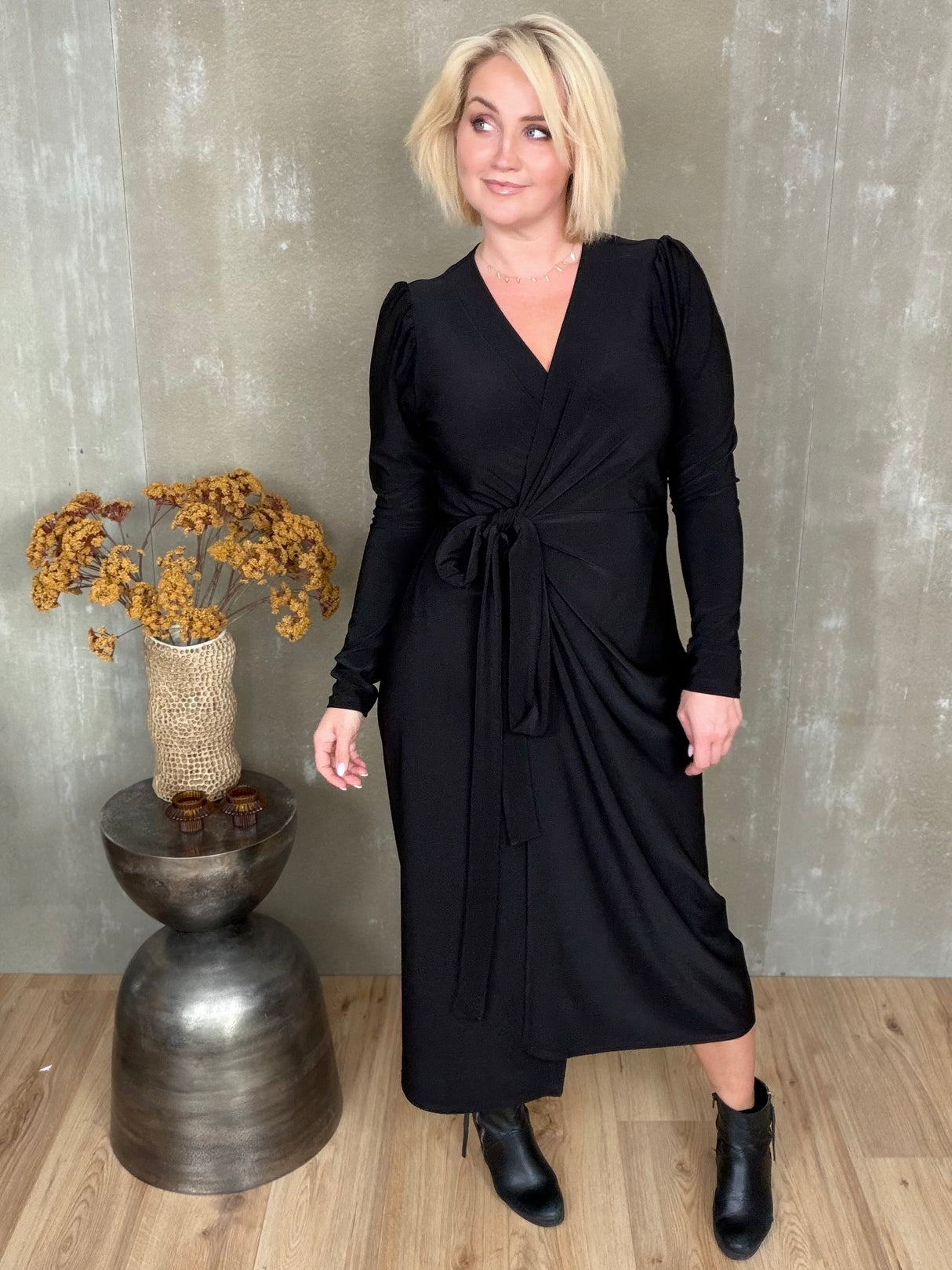 Gras kjóll púff ermar - Svartur