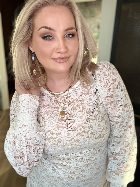 Kolla blúndu kjóll Hvítur